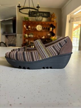Hush Puppies Brown Striped Mary Jane Platform Wedge